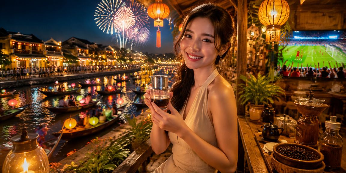 Người dùng xem thông tin cá cược tại Hội An bên ly cà phê buổi sáng