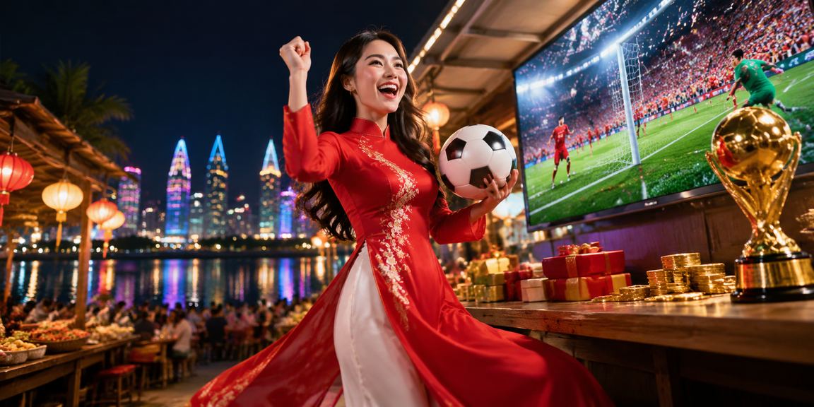 Người dùng mặc áo dài tại Phú Quốc theo dõi cá cược bóng đá và voucher thể thao trên điện thoại